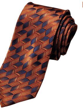 Bocara 100% Silk Tie Blue Orange Handmade 60” Long 3.5” Wide Classic(ID171)